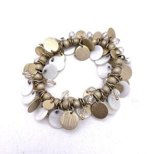 Lia Sophia Dangle Drop Beaded Stretch Bracelet Gold Tone